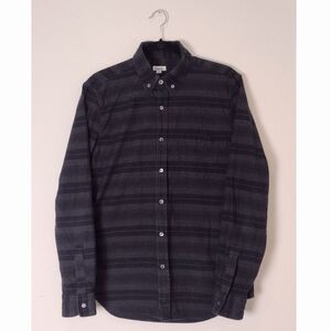 Steven Alan Grey Black Striped Heavyweight Cotton Long Sleeve Button Down Shirt